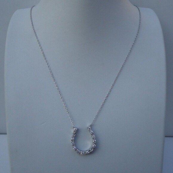 925 STERLING SILVER DESIGNERS "HORSE SHOE"NECKLACE PENDANT SIMULATED DIAMONDS - Picture 3 of 6
